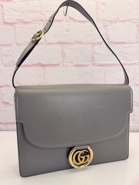 Gucci Torchon Ring Medium Gray Leather Shoulder Bag